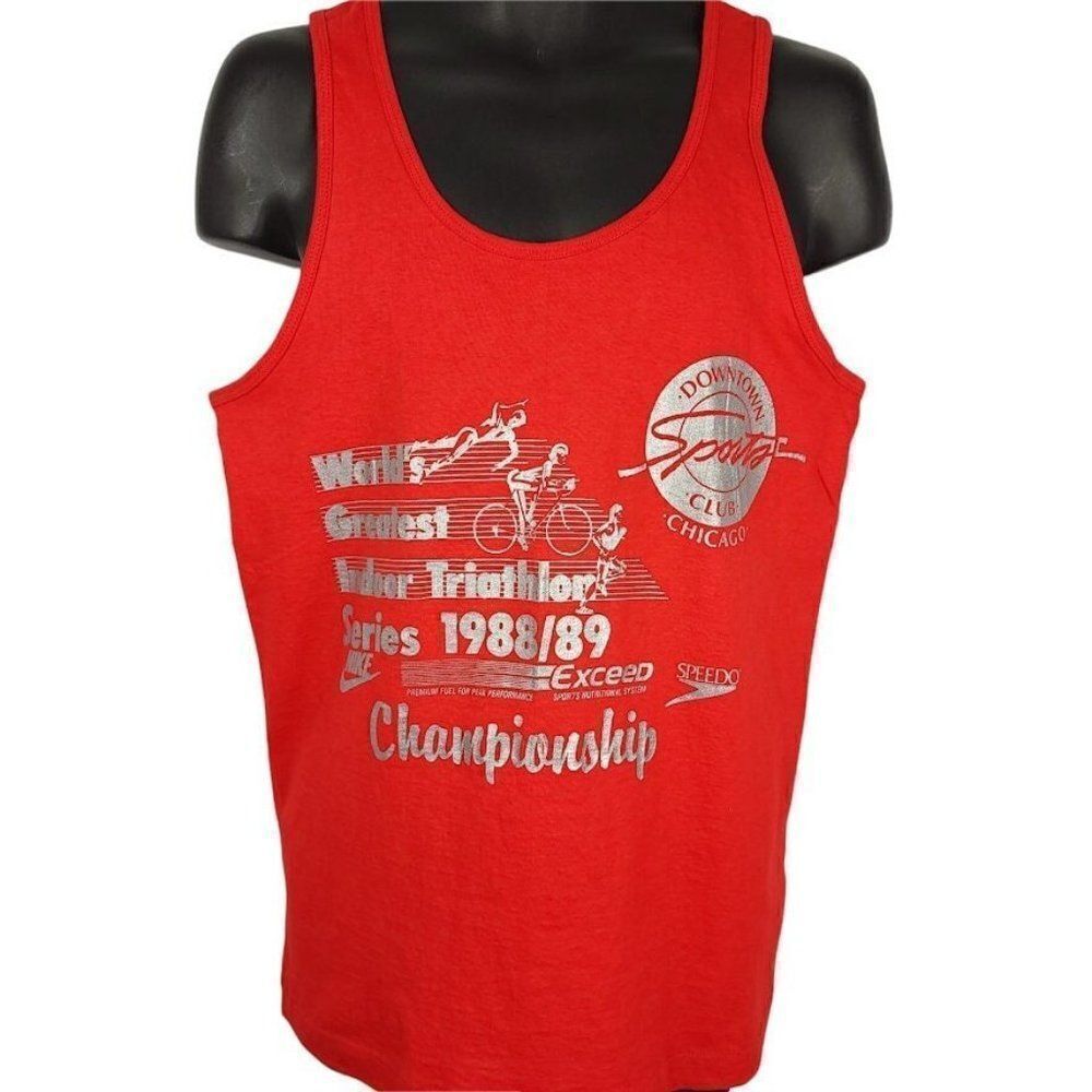 Indoor Triathlon Tank Top Vintage 80s Downtown Sports Club Chicago Mens Size Med